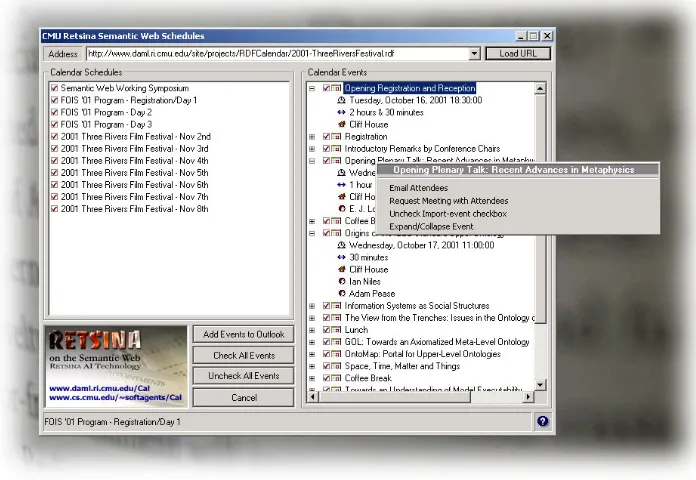 Fig. 1. The RCAL Semantic Web Schedule Browser.