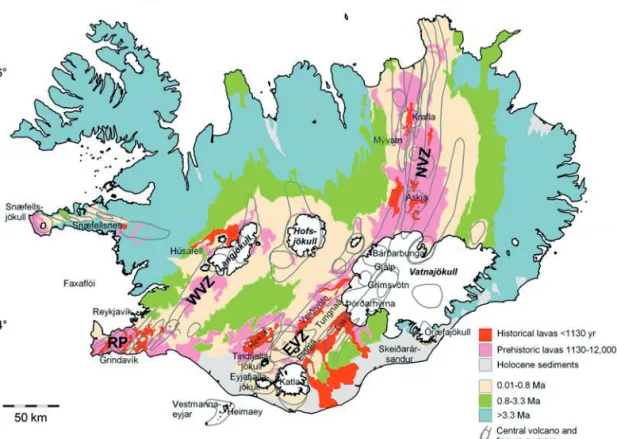 Figure 1. Examples of hazards caused by volcanic activity in Iceland: (a) The 28 km high plinian eruption column of Hekla in 1947