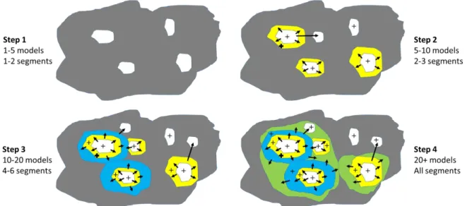 Figure II:3 Expected pattern of market diffusion, the first four steps taken into account