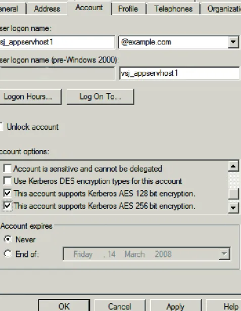 Figure 2: Account tab for user (Windows Server 2008 example)
