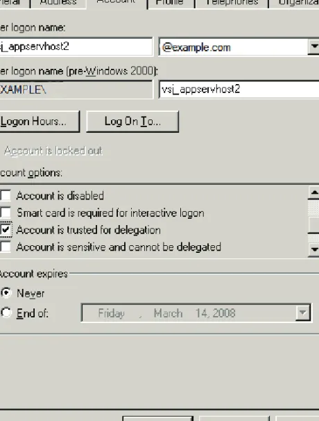 Figure 3: Delegation configuration for Windows 2000 Server