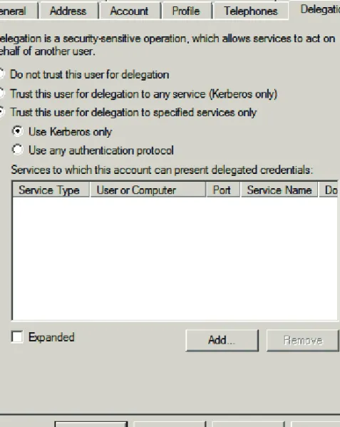 Figure 4: Configuration options in Delegation tab