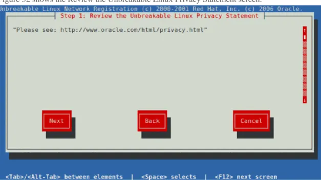 Figure 32 shows the Review the Unbreakable Linux Privacy Statement screen.
