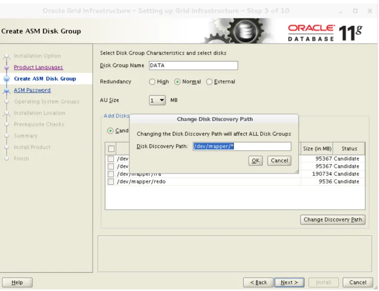 Figure 4.1.1.1: ASM Disk Group Window