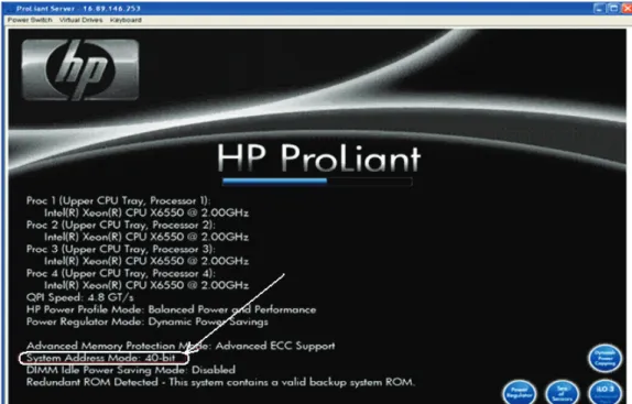 Figure 9:  Confirming System Address Mode reported by RBSU 