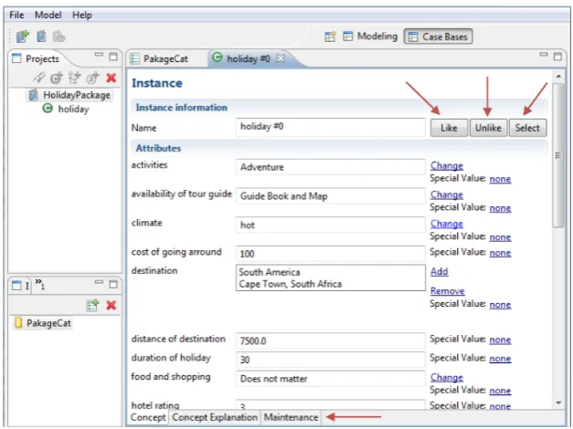 Fig. 4. The user feedback buttons in the retrieval result view in myCBR’s Case Basesperspective