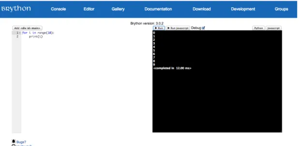Figure 4. Brython web interface. 