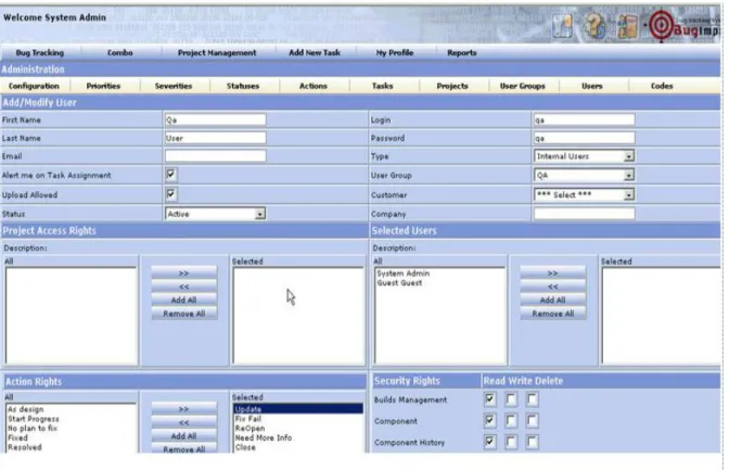 Figure 10. User access control view of the BugImpact tracking tool viewed on  10/04/2011 