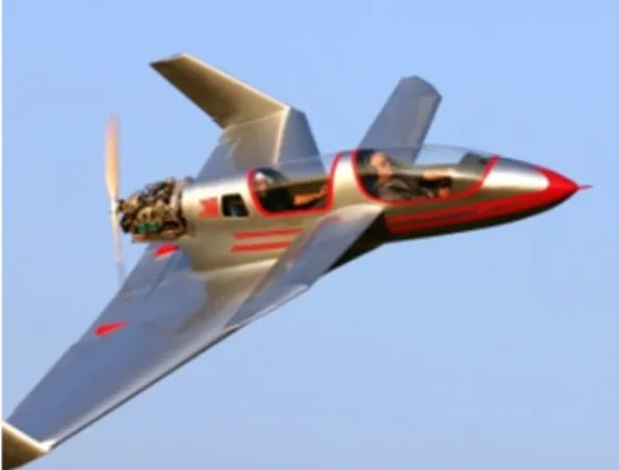 Fig.  1.  The  Bateliur  -  a  surveillance  and  patrol  aircraft  that  utilize  the  delta  wing  with  rear  propeller configuration 