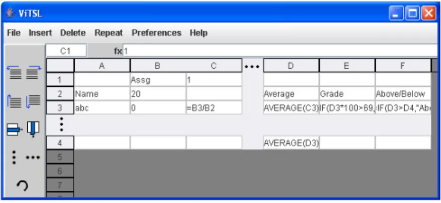 Figure 3. A ViTSL template, specifying the underlying structure of a grading spreadsheet