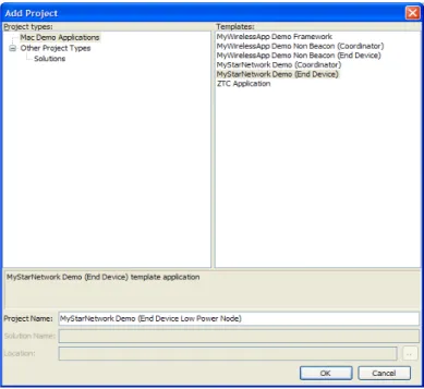 Figure B-4. Create New Project for Low Power Node MyStarNetwork End Device