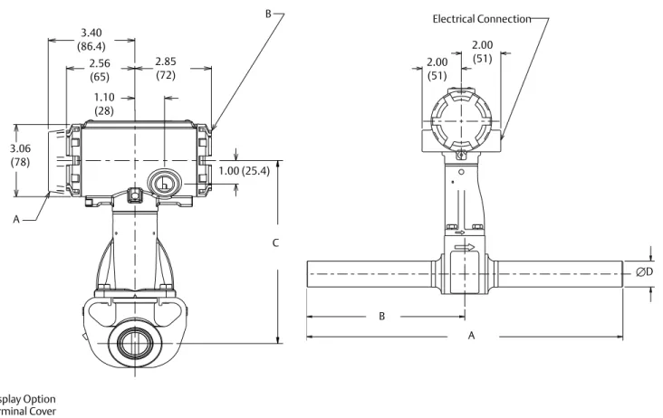 Figure 7. Vortex Weld-End Style Flowmeter ( 1 / 2 - through 4-in. [15 mm – 100 mm] Line Sizes) A