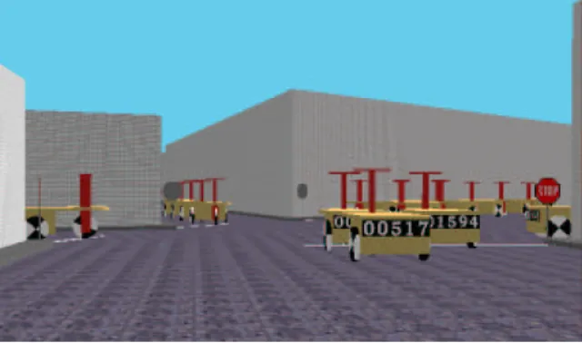 Figure 1: The traffic simulation, in which cars move through a maze-like network of streets, stopping at intersections as shown here