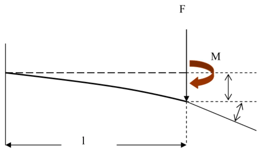 Fig. 4.2 Basic diagram of the deflection of cantilever beam with concentrated force F applied at the free end of  the beam and Moment M applied at the free end of the beam 