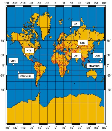 Figure 1.2 Locations of major atmospheric nuclear tests 
