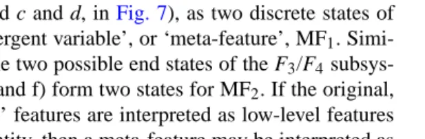Fig. 7. Abstracting the interaction of two pairs of features, F1/F2 and F3/F4, into the interaction of two ‘meta-features’ MF1/MF2.