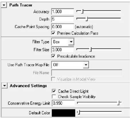 Figure 1.6 shows the Path Tracer interface in the Maya Render Settings window.