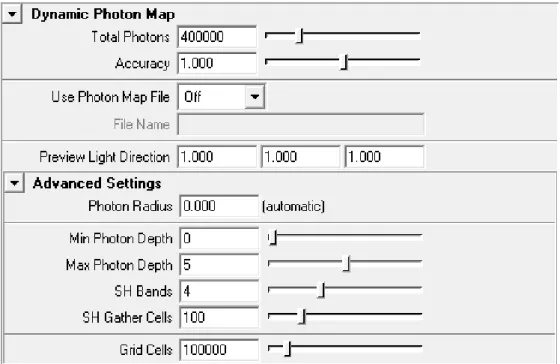 Figure 1.9: Dynamic Photon Map settings