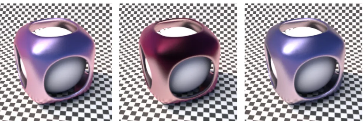Figure 2.7: Visualization of using the Fresnel term to interpolate between two colors.