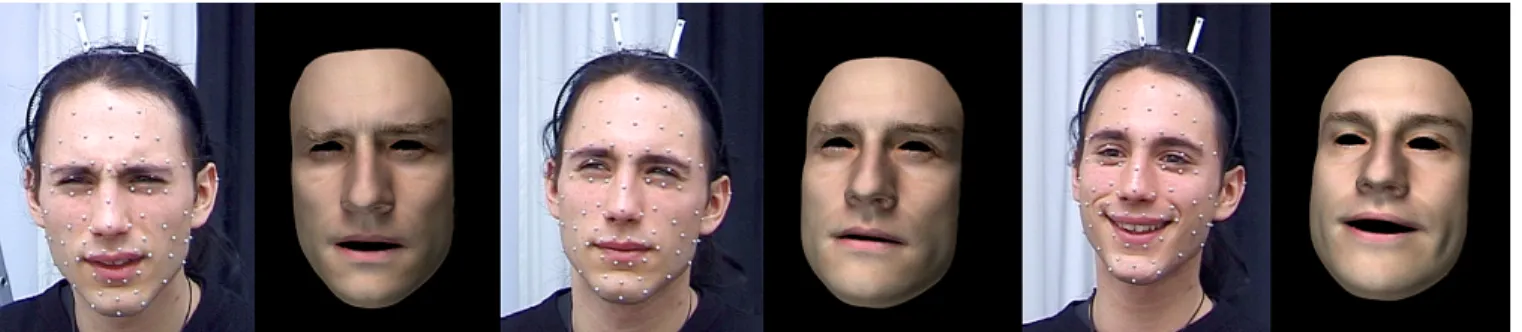 Figure 1: Three examples of facial expressions retargeted from Motion Capture onto a morphable 3D face model.