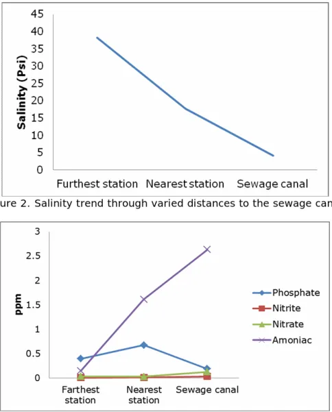 Figure 2. Salinity trend through varied distances to the sewage canal. 