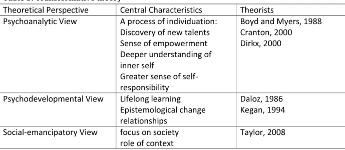 Table 3: Transformative theory 