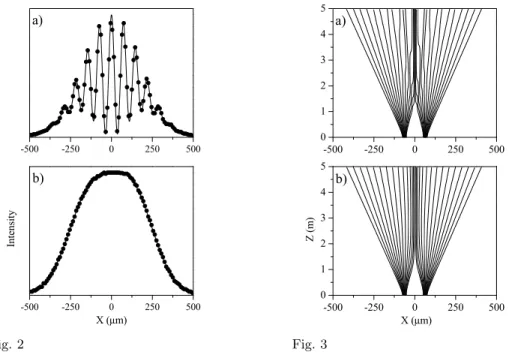 Fig. 2 – Results obtained by means of a statistics of Bohmian trajectories (•) and SQM (—) for: a) τ = ∞ (total coherence), and b) τ = 0 (null coherence).