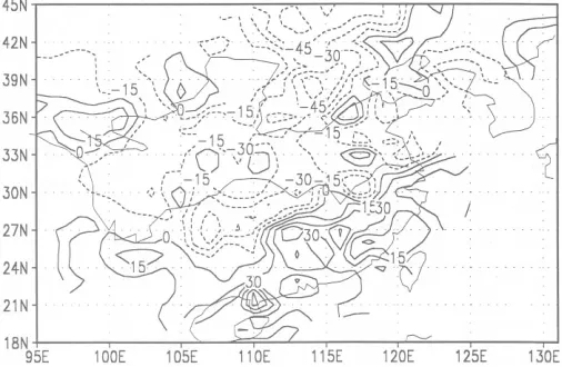 Fig. 4: Distributions of correlation coefficient of the Indian Oceandipole index with geopotential height at 200 hPa (a) and 700hPa (b) in the globe, but the dipole index leads 5 month.