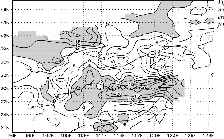 Fig. 1a: The differences between the sum-mer precipitation anomalies percentages av-eraged for 1977-1999 and those averagedfor 1967-1976 at 160 stations in China.