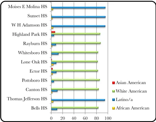 Figure 8: Sample of Region 10 High Schools where One Race/Ethnic  Group is 80% or more of Individual Campuses 