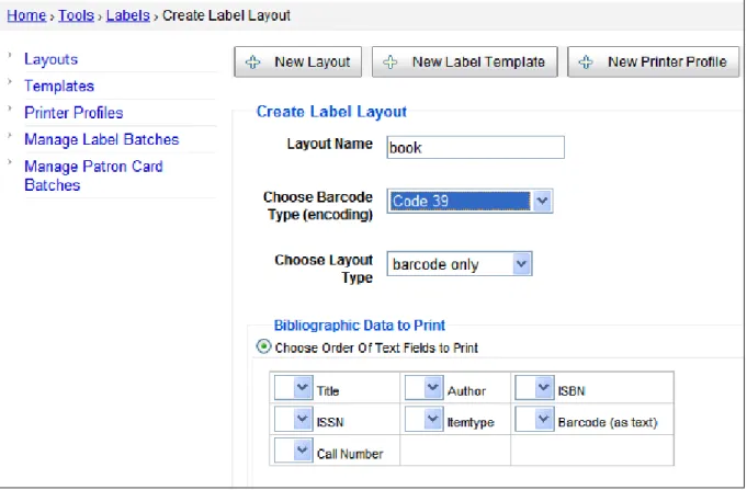 Figure 1. Create label layout for Koha barcode 
