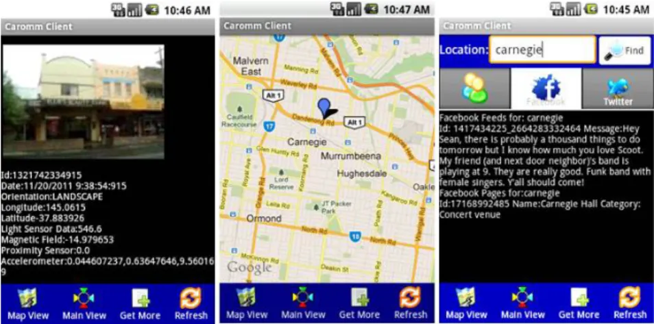 Fig. 7. Screenshots of CAROMM Client Querying the Cloud (Web service)