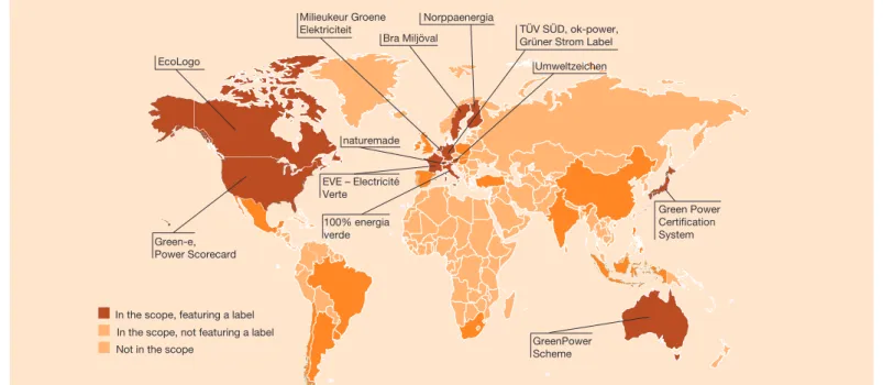 Figure 1: World map indicating countries surveyed and origins of included labels (Source: PwC)In the scope, featuring a label