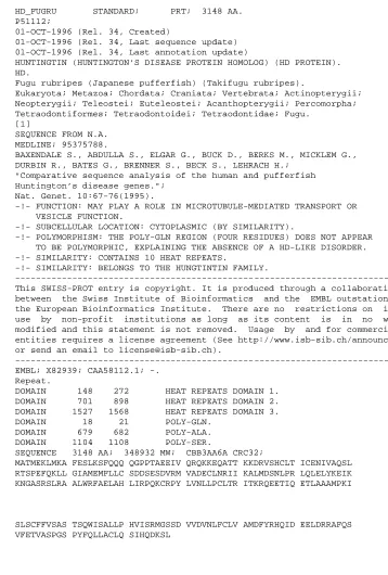 Figure 2: An example SWISSPROT database entry.