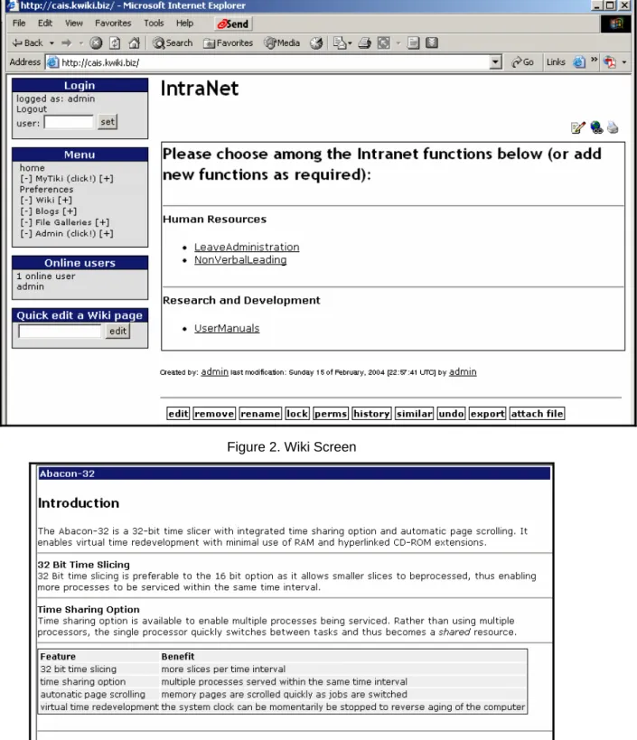 Figure 2. Wiki Screen 
