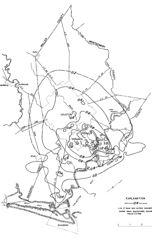 FIGURE  6.  Subsidence of the  land  surface,  1959-64 