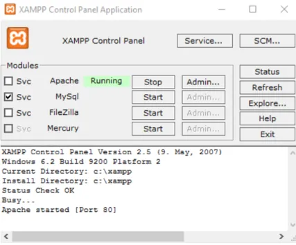 Slika 2.3. Platforma Xampp 1.7.0 sa svojim alatima 