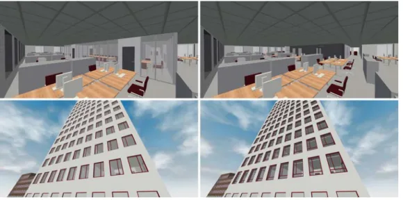 Figure 7 Before (left) and after (right) rapid design modiﬁcations. Top row illustrates removal of conference room