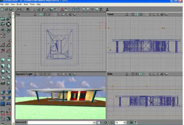 Figure 2: The UnrealEd 2.0 user interface showing the virtual office under development 