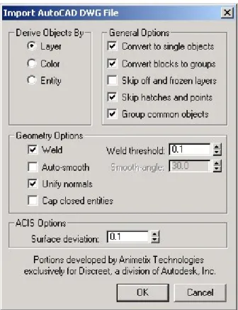 Figure 8: Import settings for AutoCAD *.DWG file 