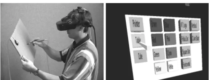 Figure 6. Physical (left) and virtual (right) views of the  pen and tablet menu system