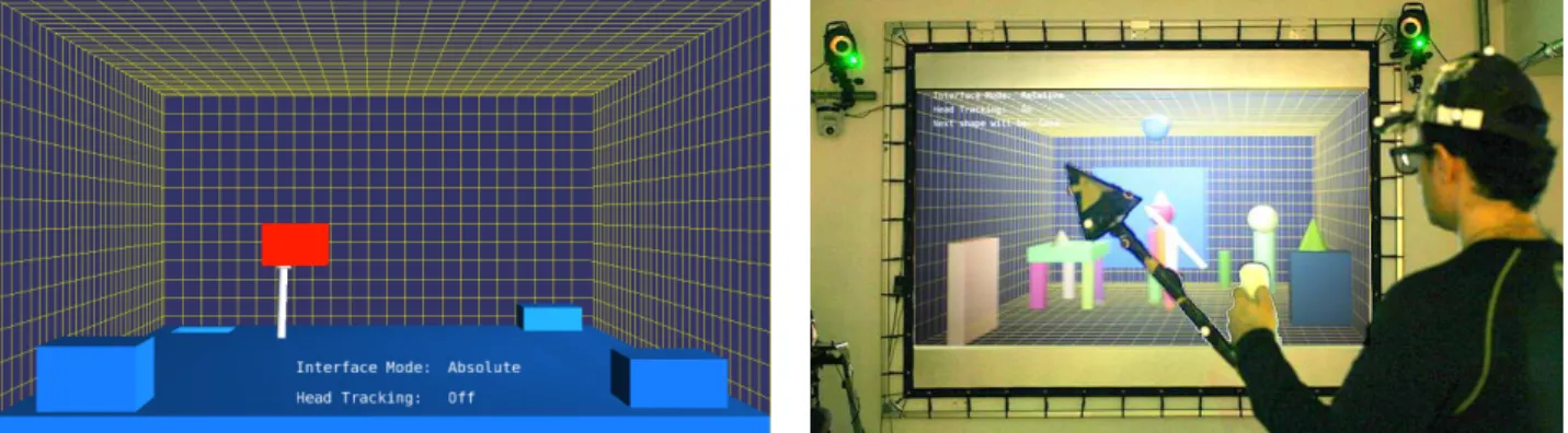 Figure 2. The two tasks. (a) Screenshot of the peg-board task. (b) The first author interacting with the 3D modelling task