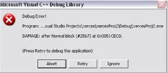 Figure 5.4: Visual C++ Messages During Heap Based Buffer Overﬂow