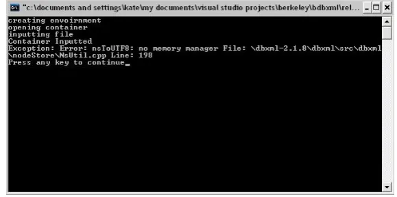 Figure 6.2: Visual C++ Message in BDBXML in Debug Mode