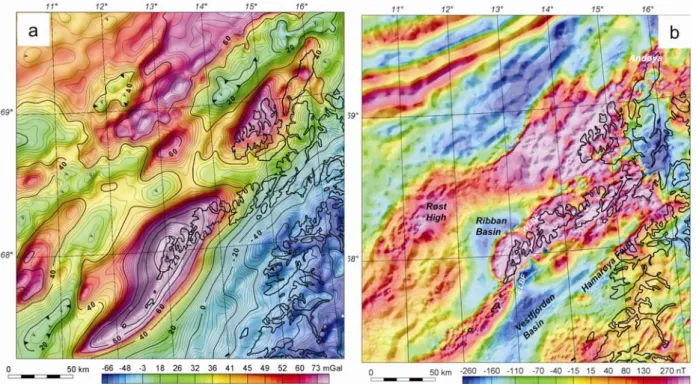 Fig. 6: (a) Residual gravity after isostatic correction of Bouguer gravity data from the 