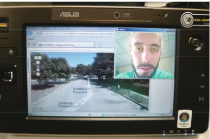 Fig.  5.  The  eye-tracker  together  with  Google  streetview  running  on  an  Ultra-Mobile  PC  equipped with wifi connection
