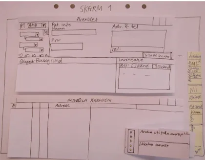 Figure 9.  Paper sketch of the base view. (Case-window and current cases list view). 