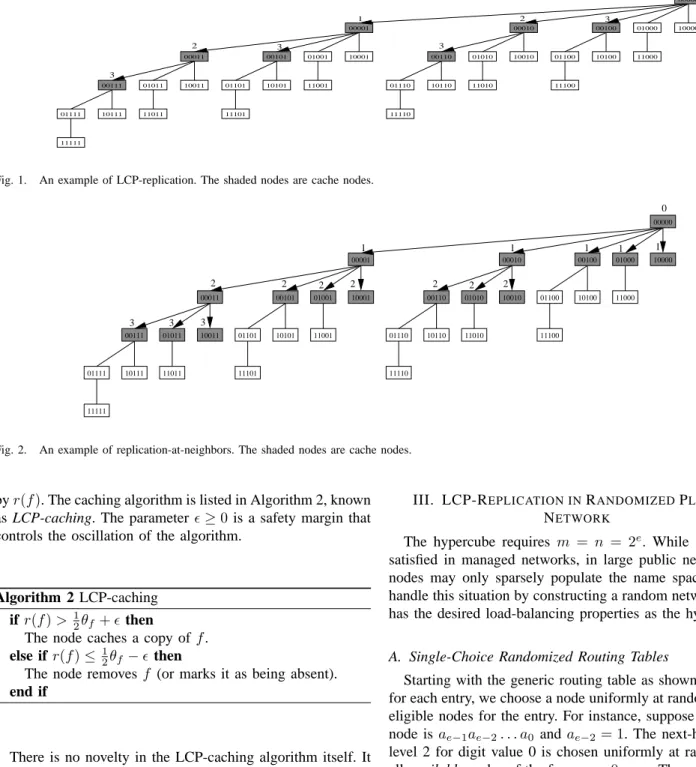 Fig. 1. An example of LCP-replication. The shaded nodes are cache nodes.