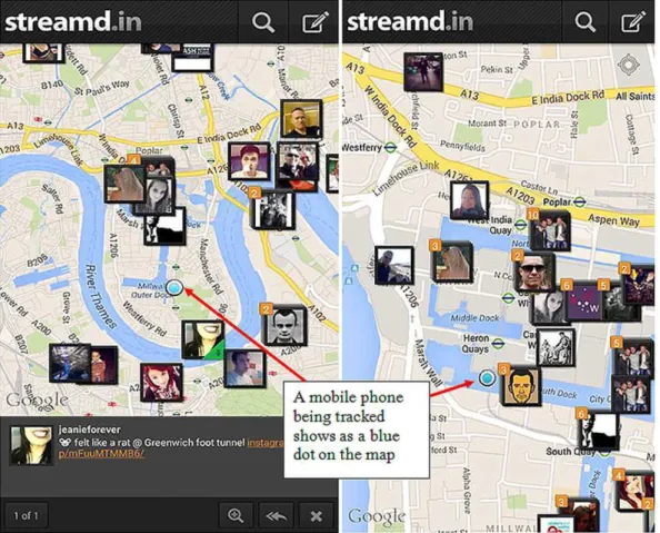 Figure 2. Tracking the Author’s Mobile Phone Using Streamd.in. 