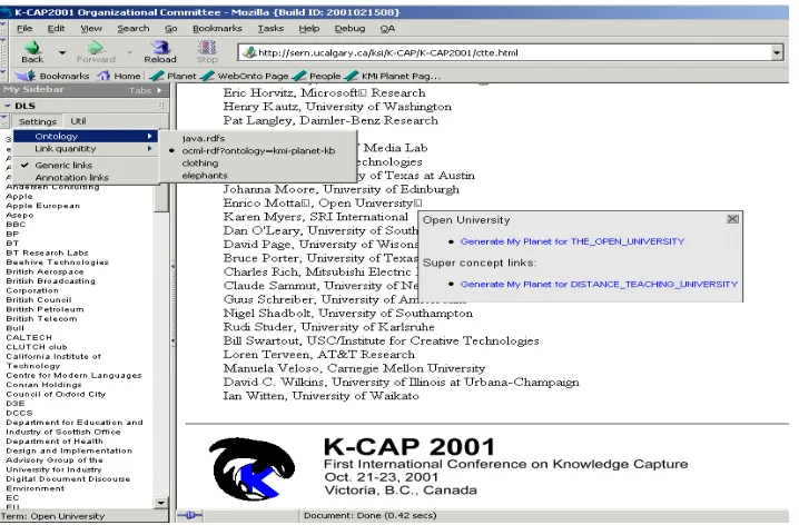 Figure 3: A Web document overlayed with ontology-driven hyperlinks and ﬁring of ontological services.